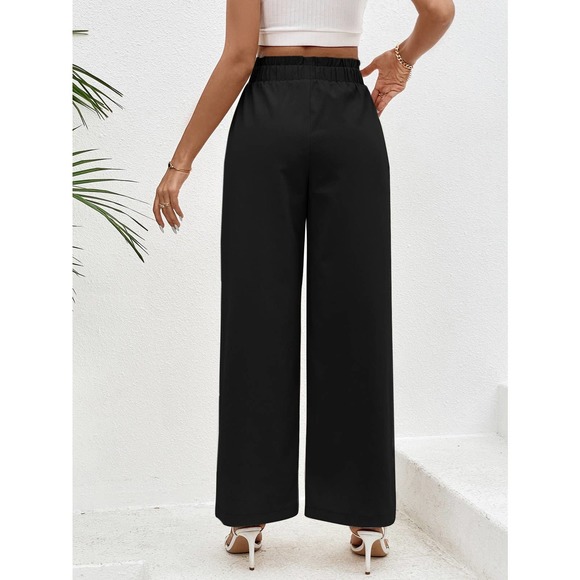 Cream boho Paperbag Waist Slant Pocket high waist Wide Leg Pants - Picture 4 of 11